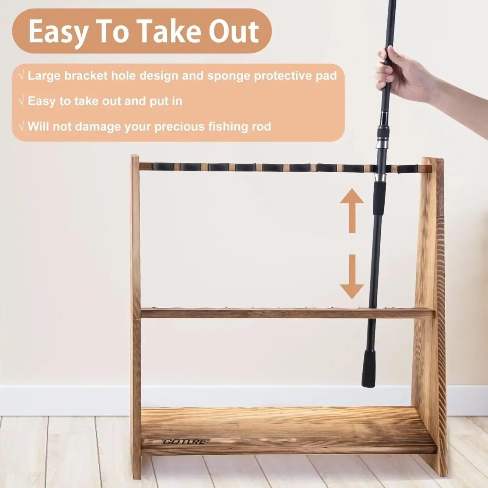 Goture Carbonized Pine Wood Fi - огляд і ціна Fishing Rod Rack